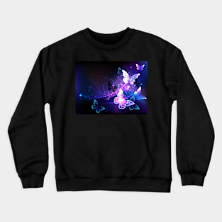 Violet Background with Night Butterflies Crewneck Sweatshirt